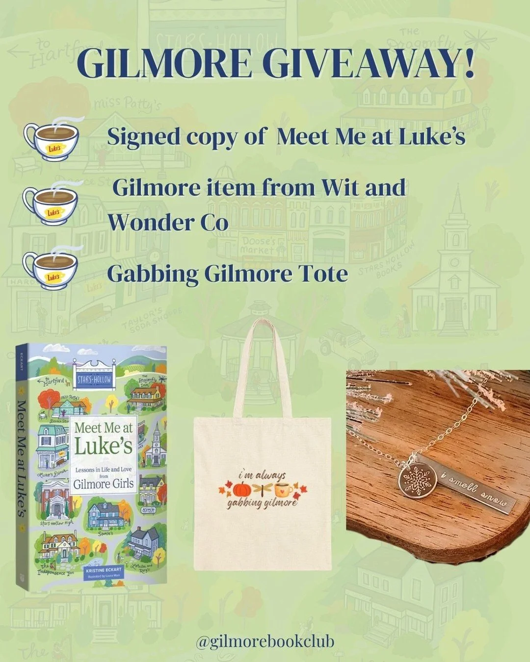 GILMORE GIVEAWAY! ☕️🍁 To celebrate the release of Meet Me at Luke's: Lessons in Life and Love from Gilmore Girls, I've teamed up with @witandwonderco and @gabbinggilmore to give away a signed copy of the book, a Gilmore item from Wint and Wonder, an