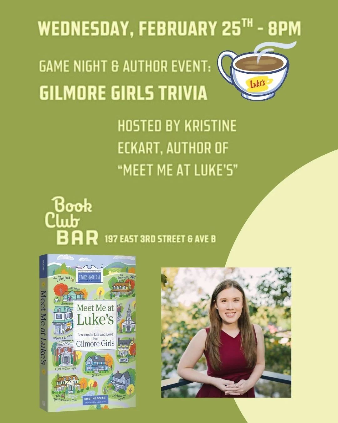 Calling all Gilmore's in NYC! I'm hosting trivia at @bookclubbar on Feb 25th! Get tickets before they sell out! LINK IN BIO

I'll also be signing copies of Meet Me at Luke's at the event. Will I see you there?

#gilmoregirlsfan #nycevent #gilmoregirl
