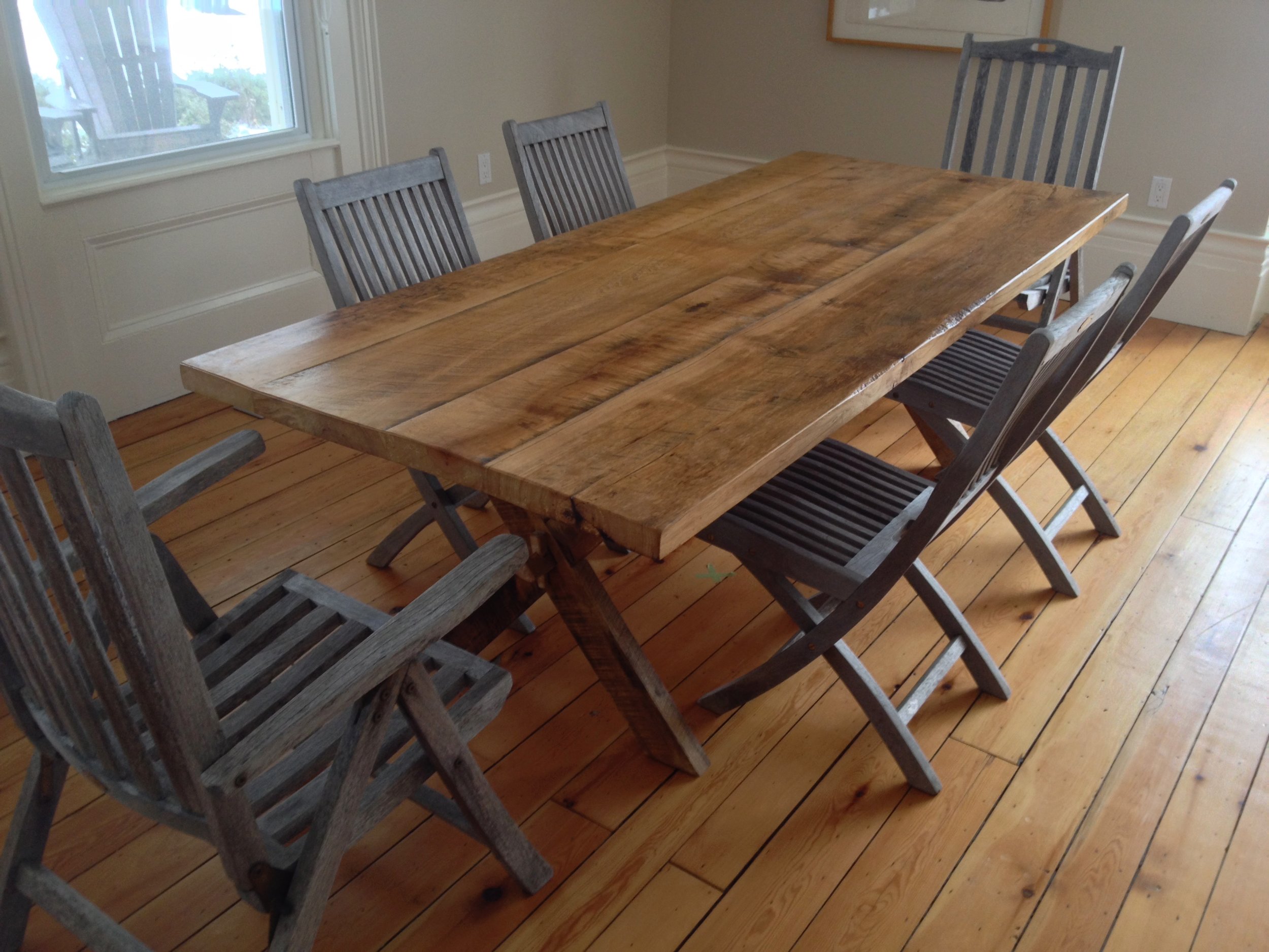 BeReclaimed - Bespoke Reclaimed Wood Table - Ash Salvaged from a Barn with a Wooden Trestle Base in Prince Edward County.jpg