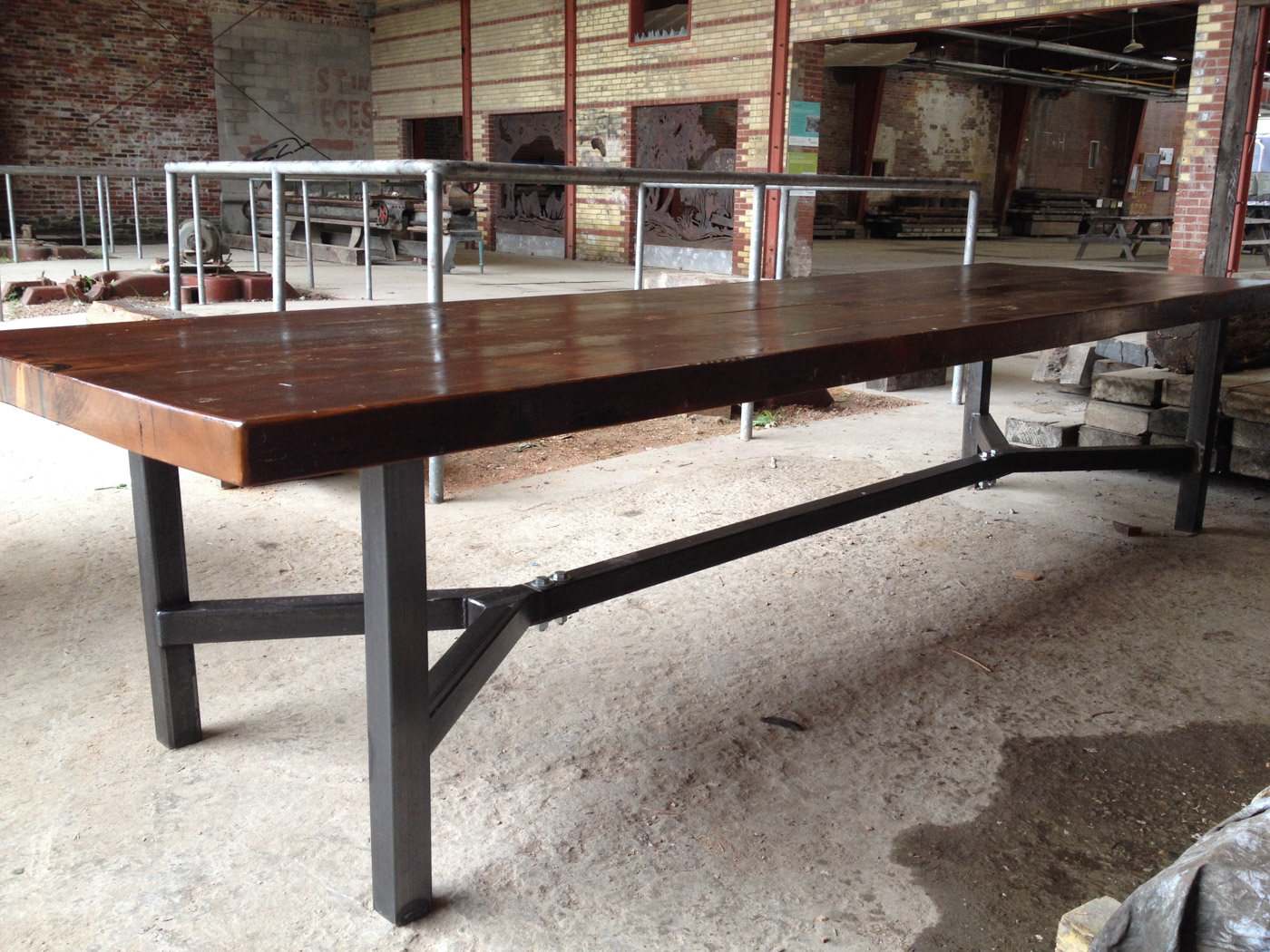 BeReclaimed - Reclaimed Wood Table - Douglas Fir with Custom Steel Frame - Evergreen Brick Works.jpg