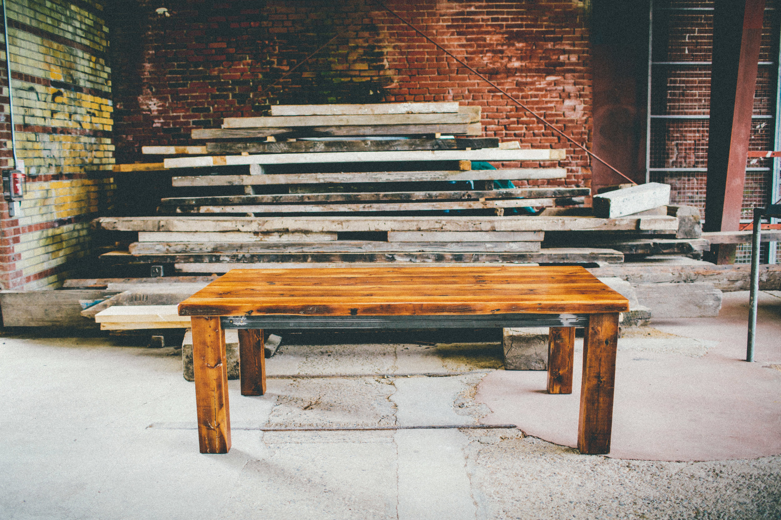 BeReclaimed - Reclaimed Wood Table - Douglas Fir with Custom Steel Skirt - Evergreen Brick Works.jpg