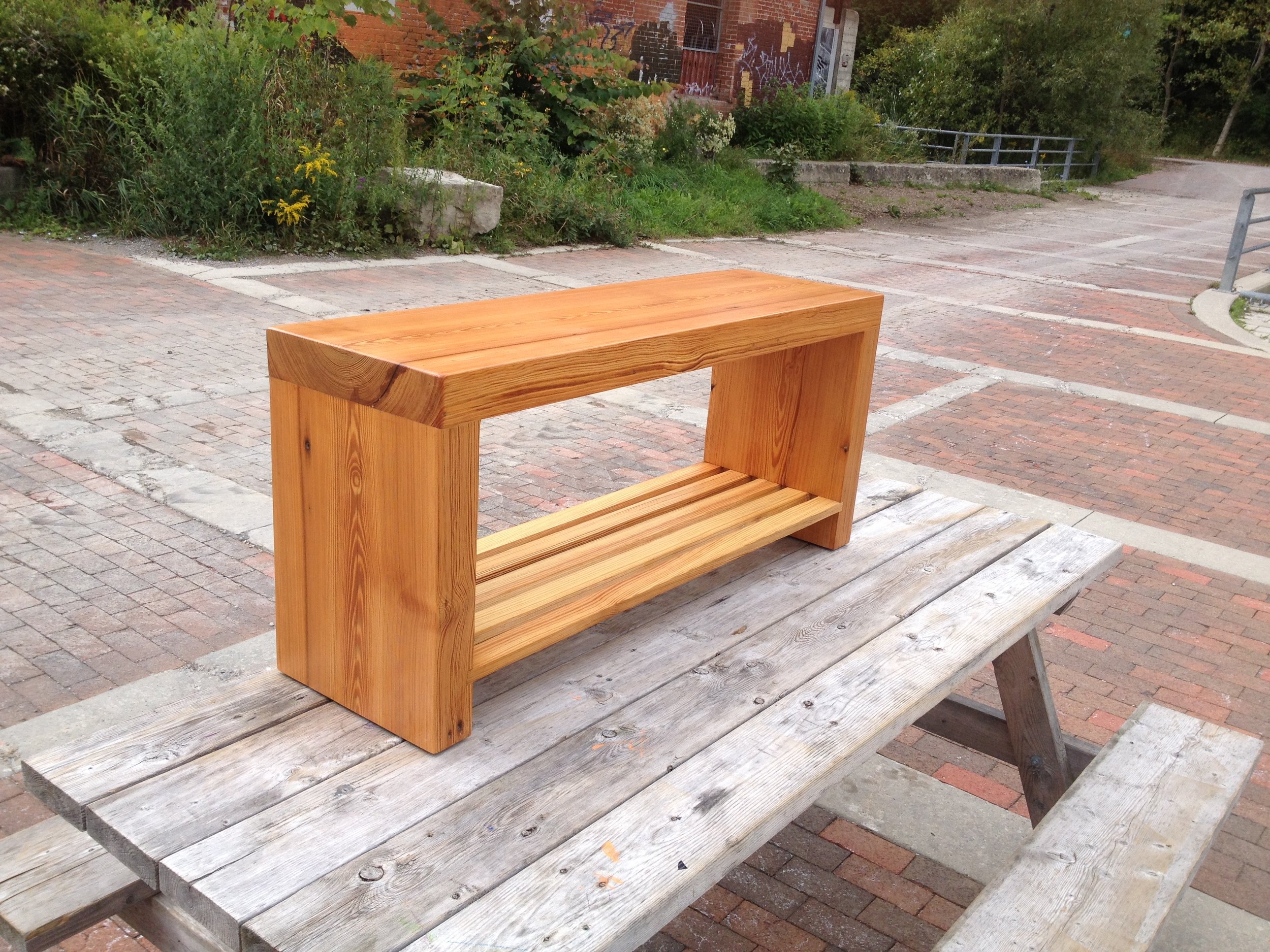 BeReclaimed - Reclaimed Wood Bench - Douglas Fir with Custom Shelf.jpg