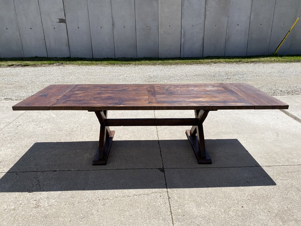 Reclaimed Wood Harvest Table with Wooden  X-legs and Trestle