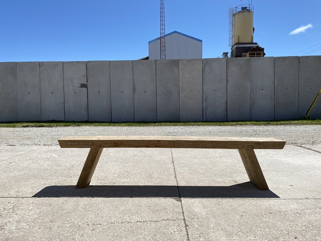 Custom Reclaimed Wood Bench Crafted from Oak Salvaged from a Derelict Building Near Collingwood, Ontario