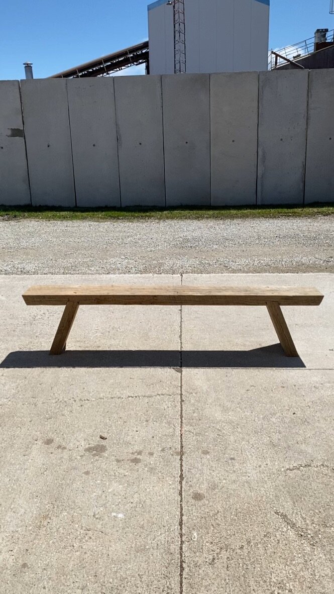 Custom Reclaimed Wood Bench Crafted from Oak Salvaged from a Derelict Building Near Collingwood, Ontario