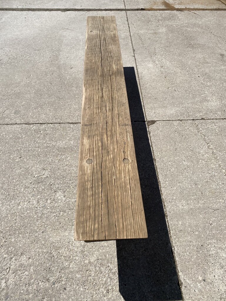 Custom Reclaimed Wood Bench Crafted from Oak Salvaged from a Derelict Building Near Collingwood, Ontario