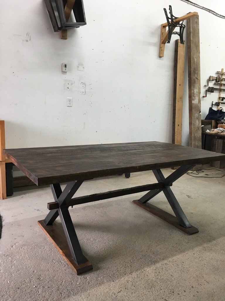 bereclaimed custom furniture design toronto collingwood muskoka reclaimed wood and metal dining table and bench2.jpg