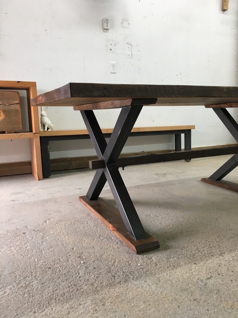 bereclaimed custom furniture design toronto collingwood muskoka reclaimed wood and metal dining table and bench5.jpg