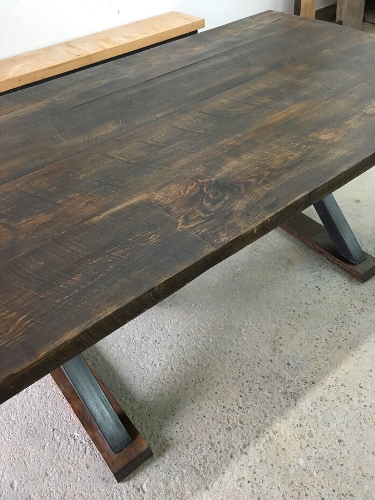 bereclaimed custom furniture design toronto collingwood muskoka reclaimed wood and metal dining table and bench7.jpg