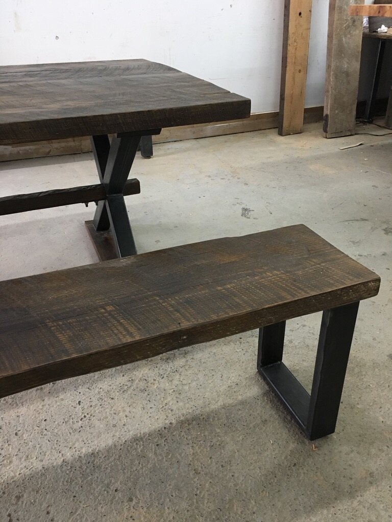 bereclaimed custom furniture design toronto collingwood muskoka reclaimed wood and metal dining table and bench10.jpg