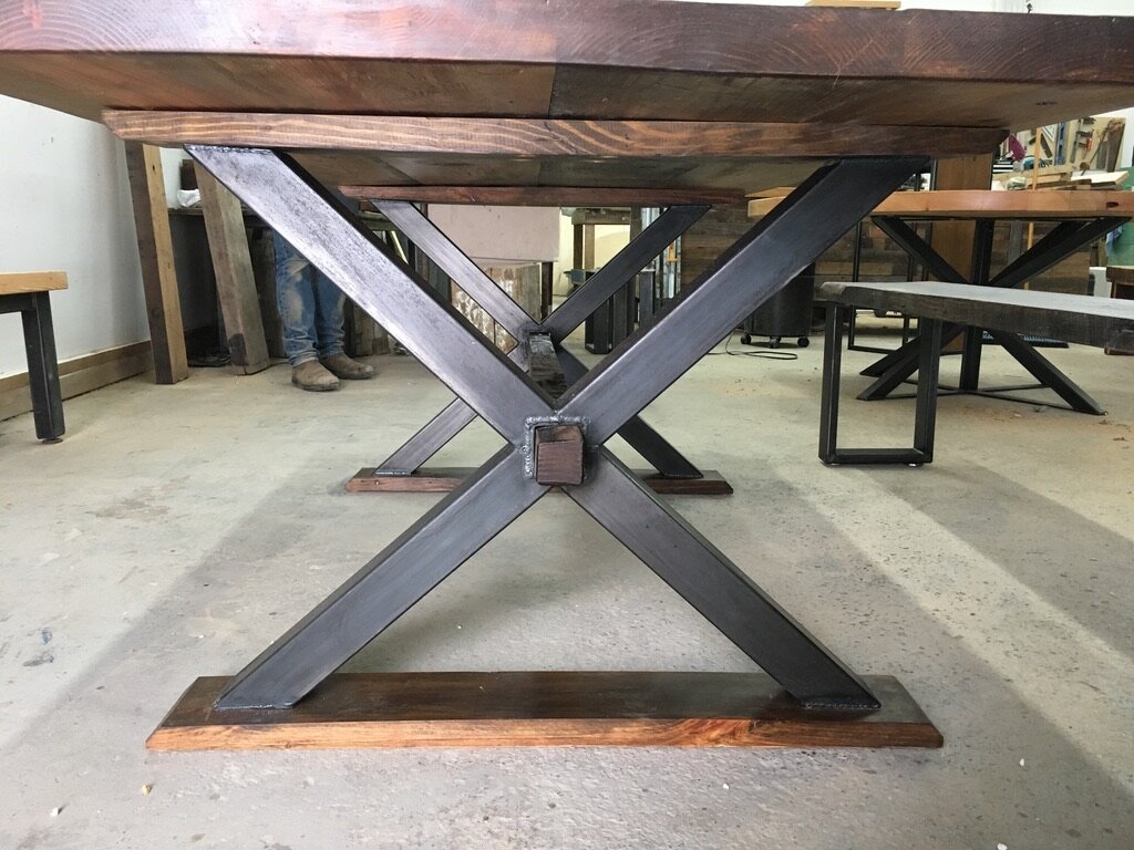 bereclaimed custom furniture design toronto collingwood muskoka reclaimed wood and metal dining table and bench12.jpg