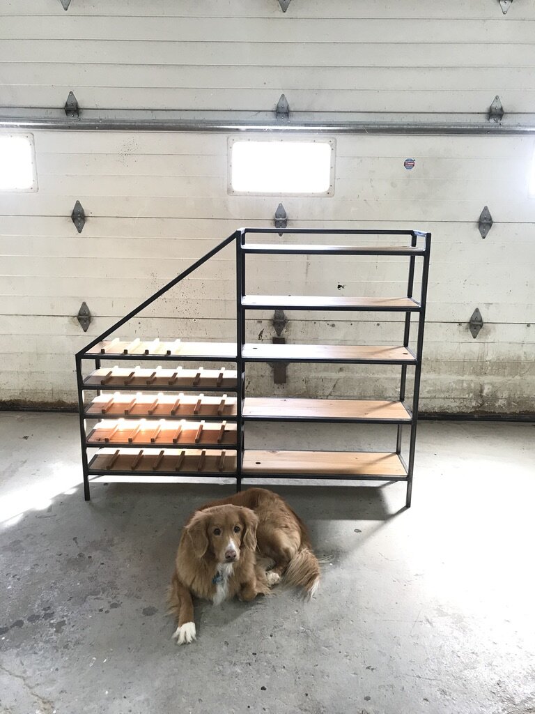 Reclaimed Wood and Steel Wine Rack using Douglas Fir and Custom-welded Hot rolled Steel 