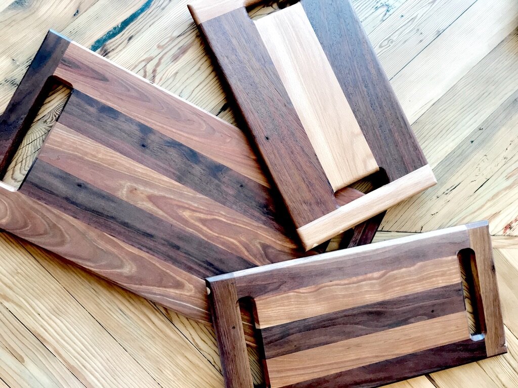 Various Charcuterie and Cheese Boards using Black Walnut, Mahogany and Maple