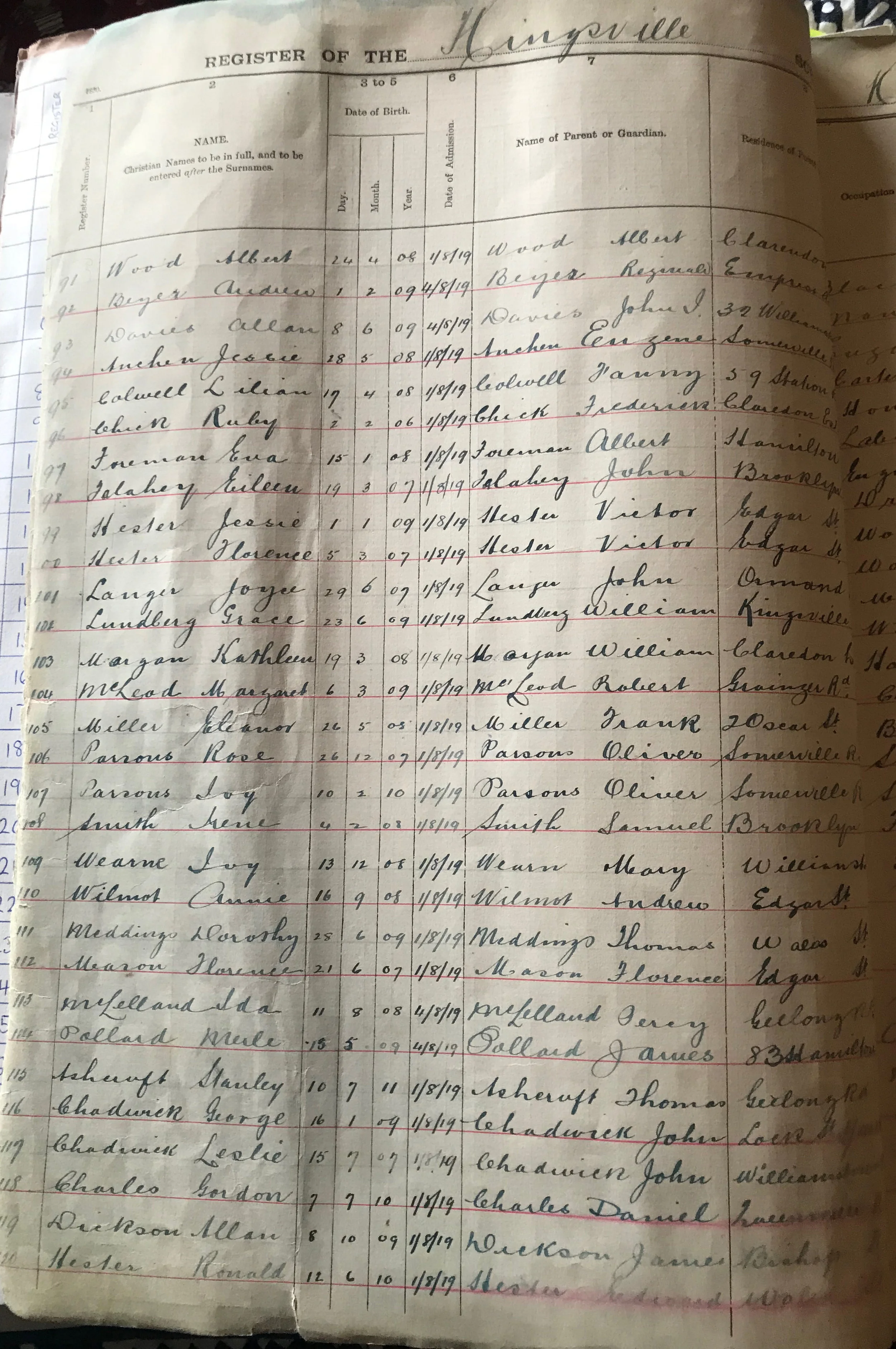 First enrolment register