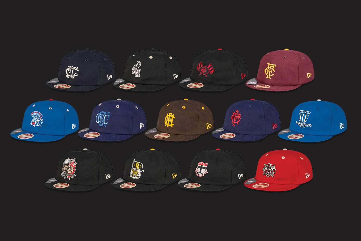 Chad Mann Projects brand agency, New Era x AFL 100 year cap collection, restored vintage logos and monograms