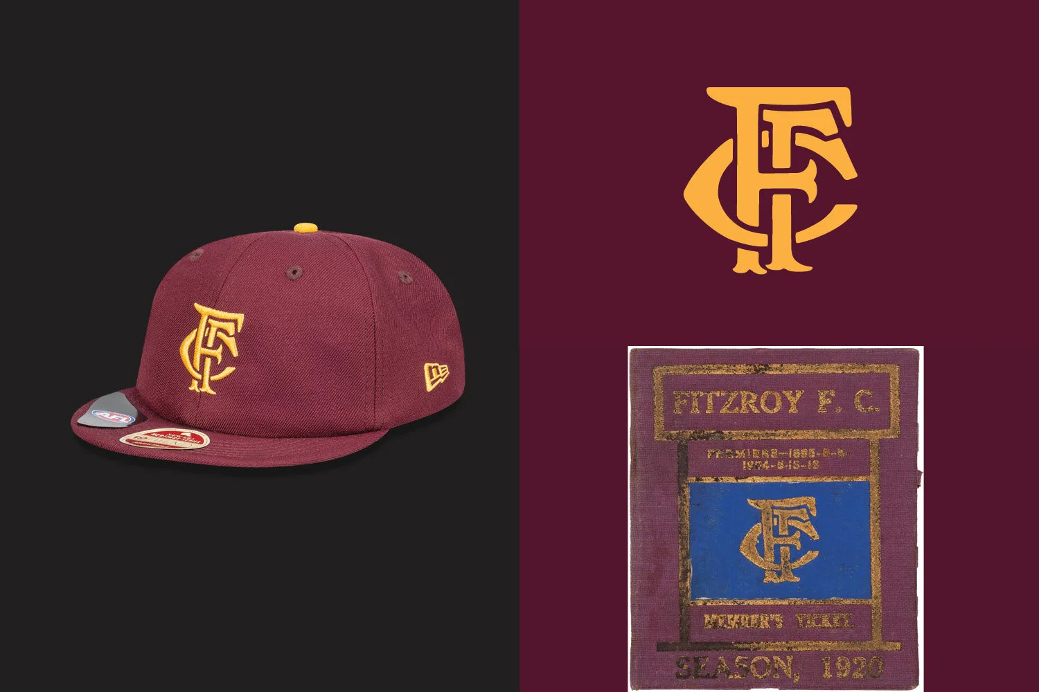 Chad Mann Projects brand agency, New Era x AFL 100 year cap collection, vintage Fitzroy Lions Gorillas Brisbane Lions