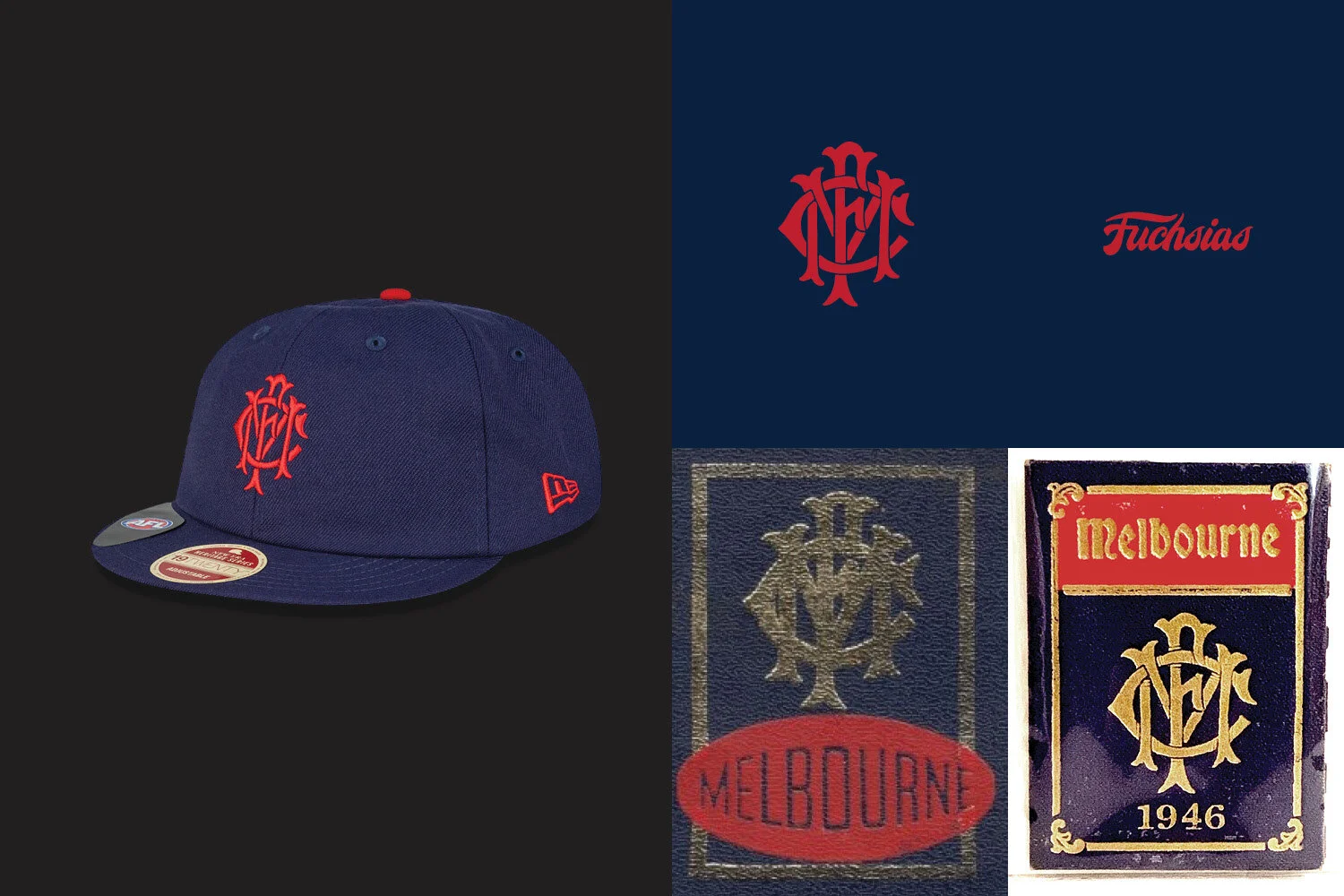 Chad Mann Projects brand agency, New Era x AFL 100 year cap collection, vintage Melbourne Fuchsias Demons