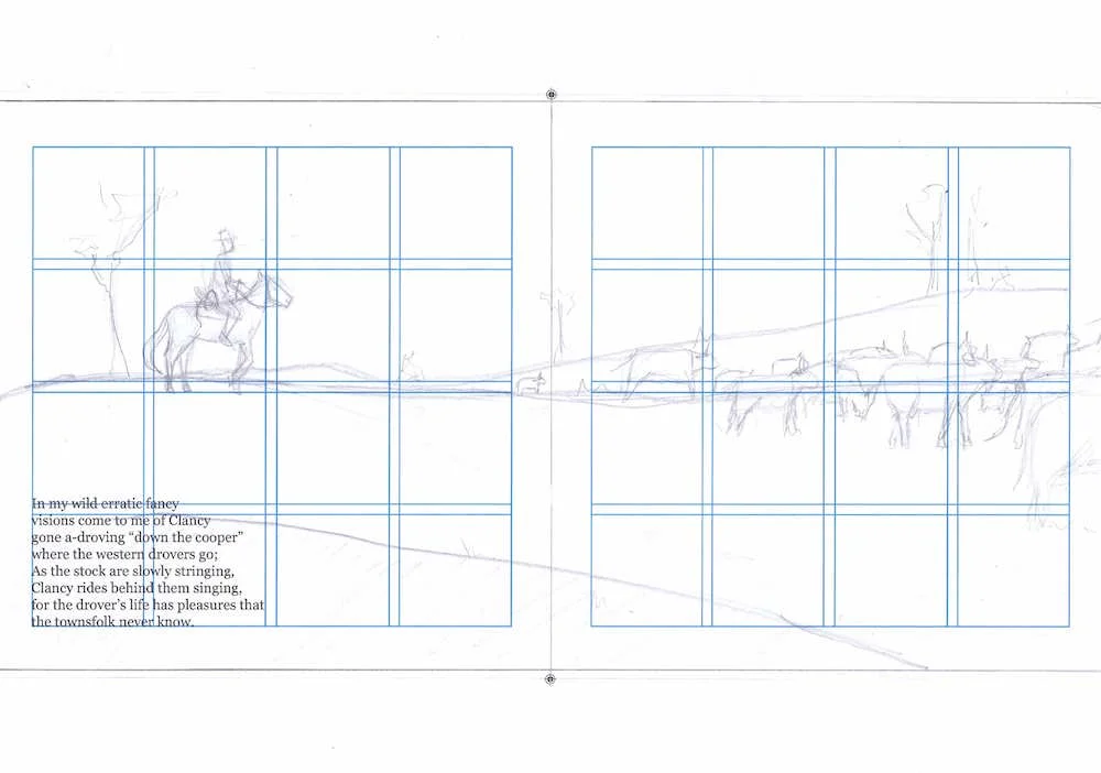 Story board mockup sketch in situ spread 1 - Clancy of The Overflow