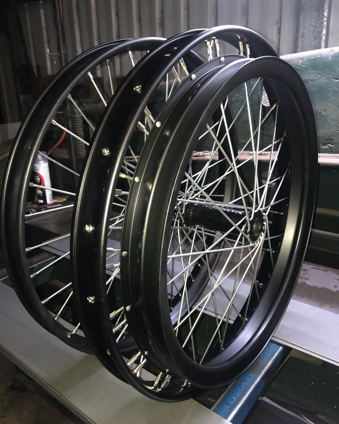 My pride &amp; passion goes into building veteran &amp; Vintage motorcycle wheels.
All I need is your hubs, and some specs on your rims &amp; spokes and I can build them up .
These are 1912 Ariel. Satin black with zinc spokes.