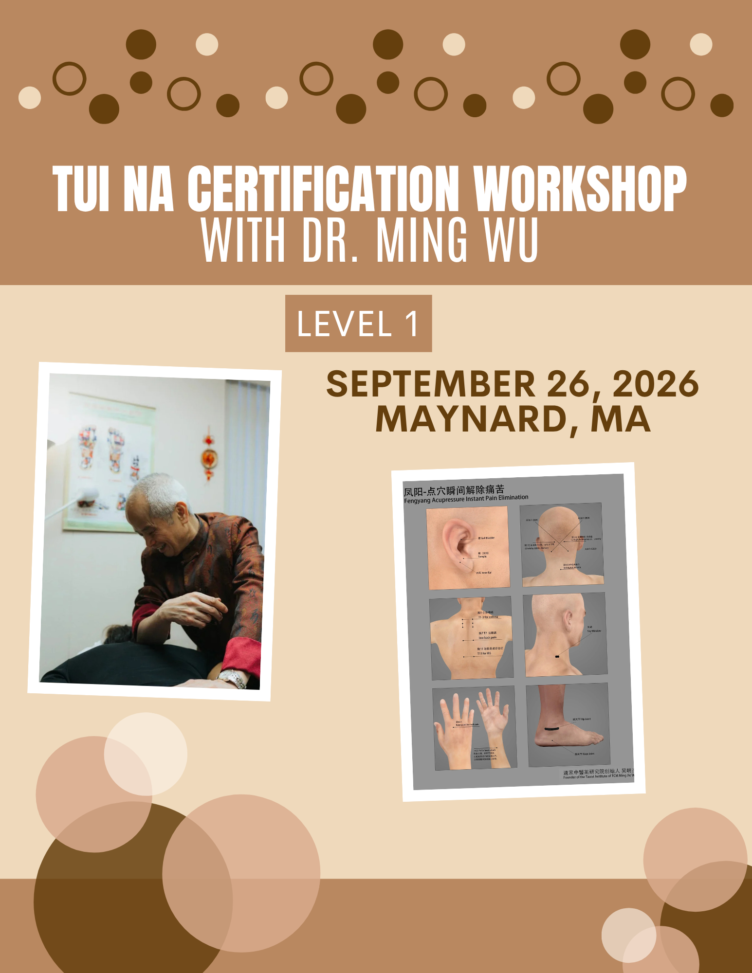 Tui Na Level 1 Workshop (September 26th, 2026) with Dr. Wu