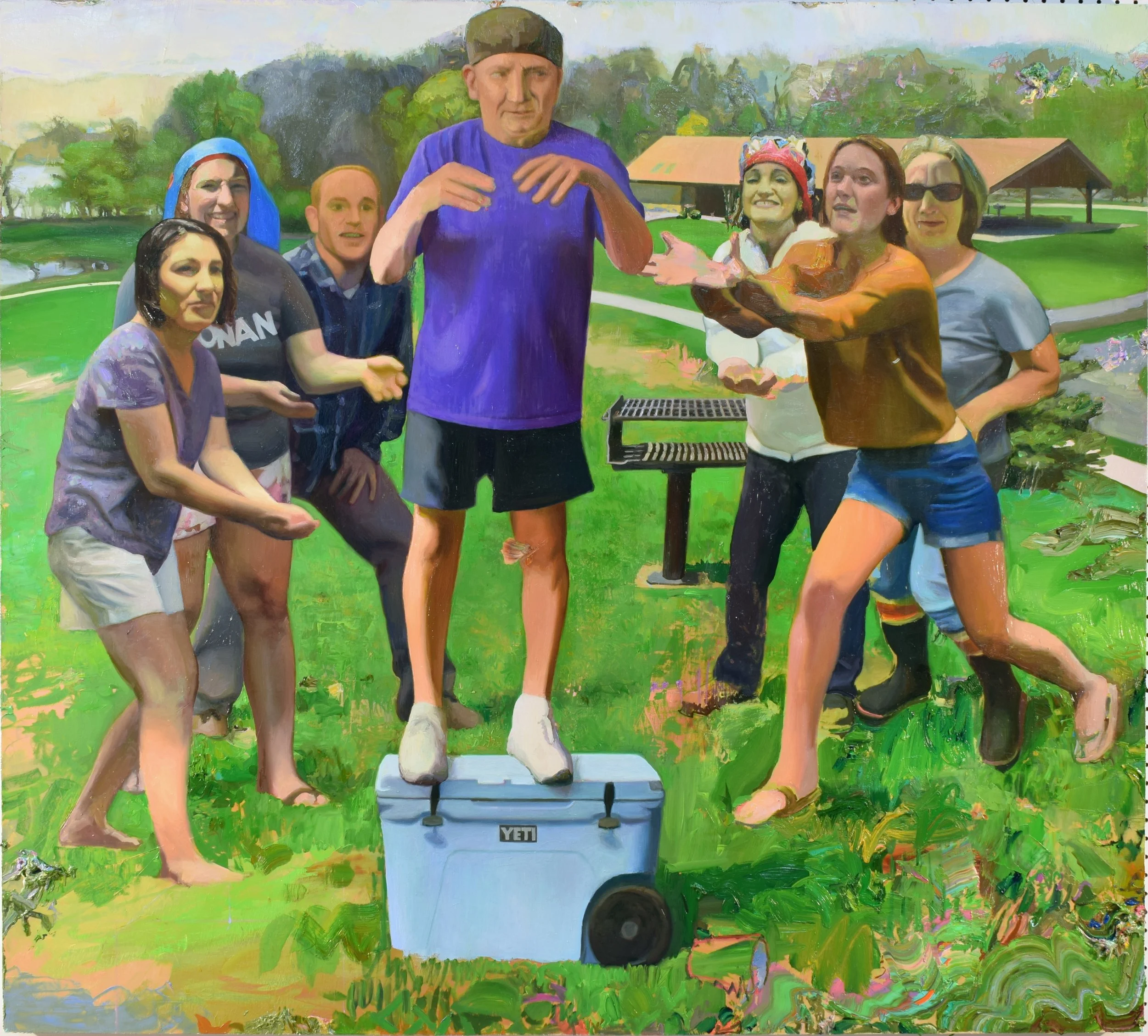 Trust Fall, 2019. Oil on linen, 54 x 60 in.