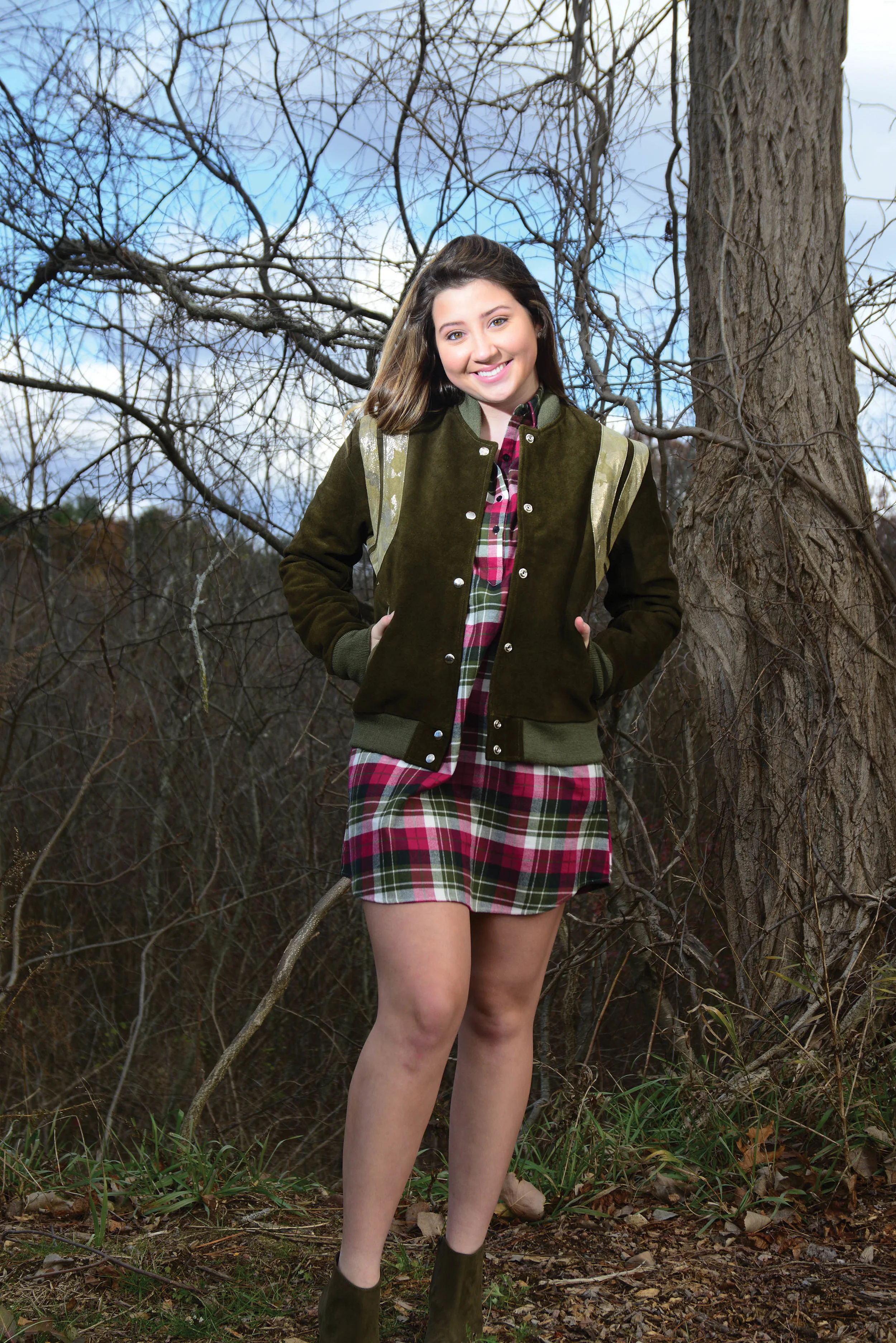 Nerdy Chic Suede Varsity Bomber w/ Camo Leather - Olive