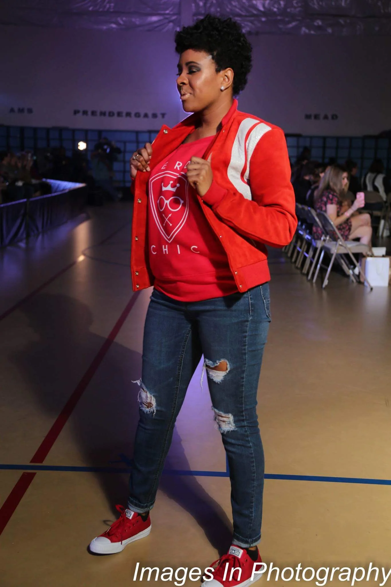 Nerdy Chic Red Suede w/ White & Silver Snakeskin embossed Leather Bomber