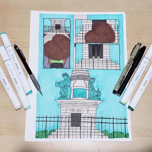 Sorry I haven't posted in a while☹ I've been working on my comic book for @SiteProjects Public Art Fellows '18🤗. A group of students and I have created comics about different New Haven monuments. We all worked really hard on them &amp; they all look
