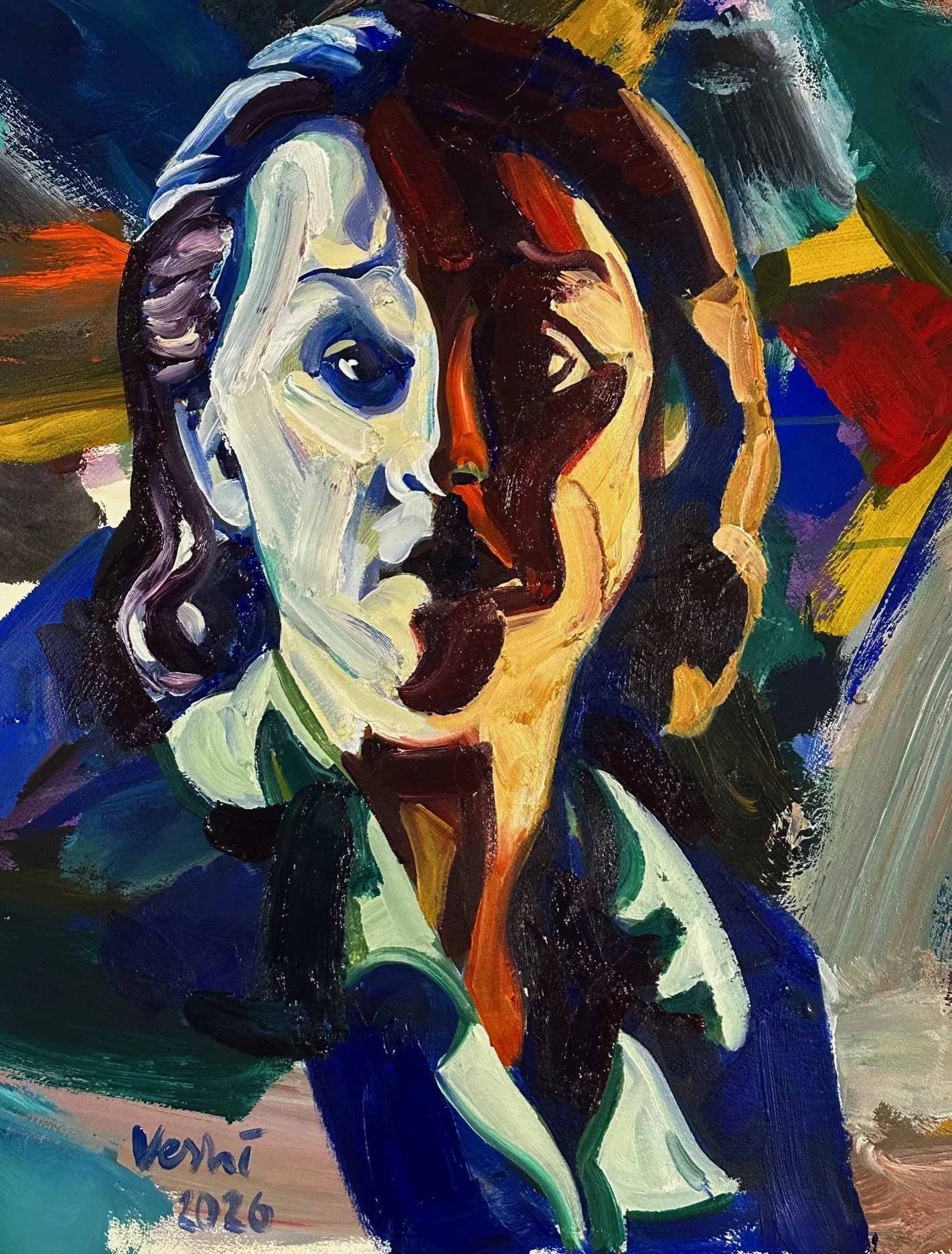 Portrait of a Woman (twenty second version), 2026. Acrylic on paper, 25 x 19 in