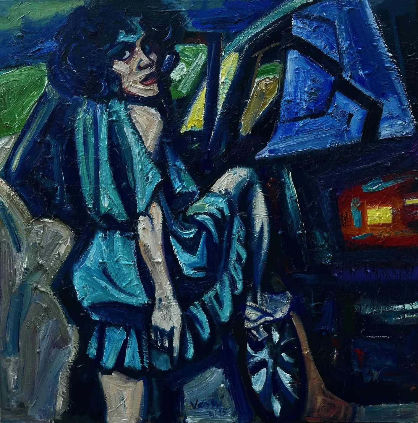 A Snapshot before the Journey, 2025. Oil on canvas, 48 x 48 in