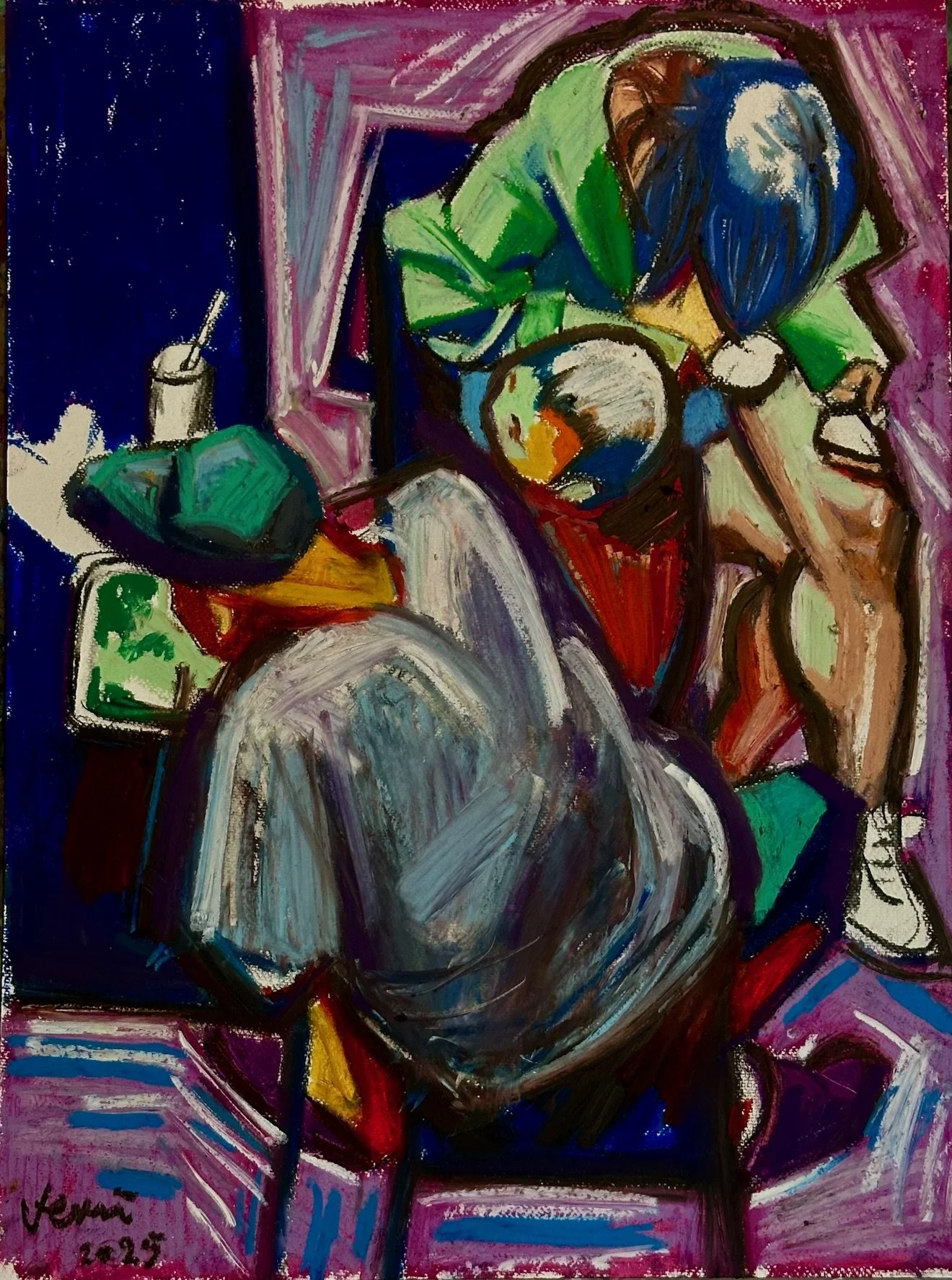 Leisure Time (fifteen version), 2025. Pastel on paper, 24 x 18 in