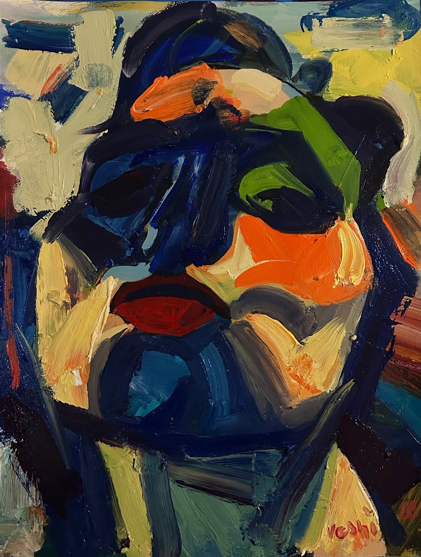 Portrait of a Woman (twenty four version), 2026. Acrylic on paper, 25 x 19 in