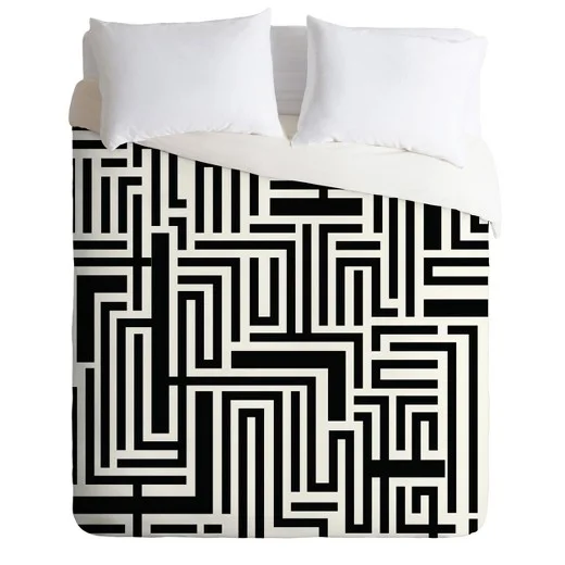 Black &amp; White Khristian A Howell Meander Duvet Cover - Deny Designs