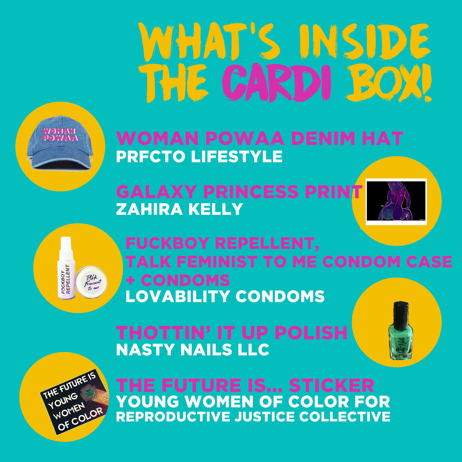 The Home Girl Box - $60 The Homegirl Box is a gift box inspired by the life and legacy of revolutionary women of color. There are currently 4 boxes to choose from : Audre, Frida, Cardi, and Assata