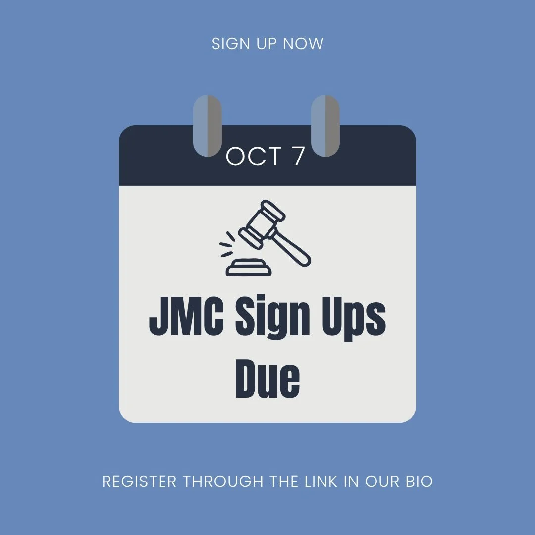 📢 Attention all first year mooters!! Registration for the JMC is now open!

Mooting is useful for developing both the legal skills of analysis and interpretation, as well as personal skills such as advocacy in argument and public speaking. These are