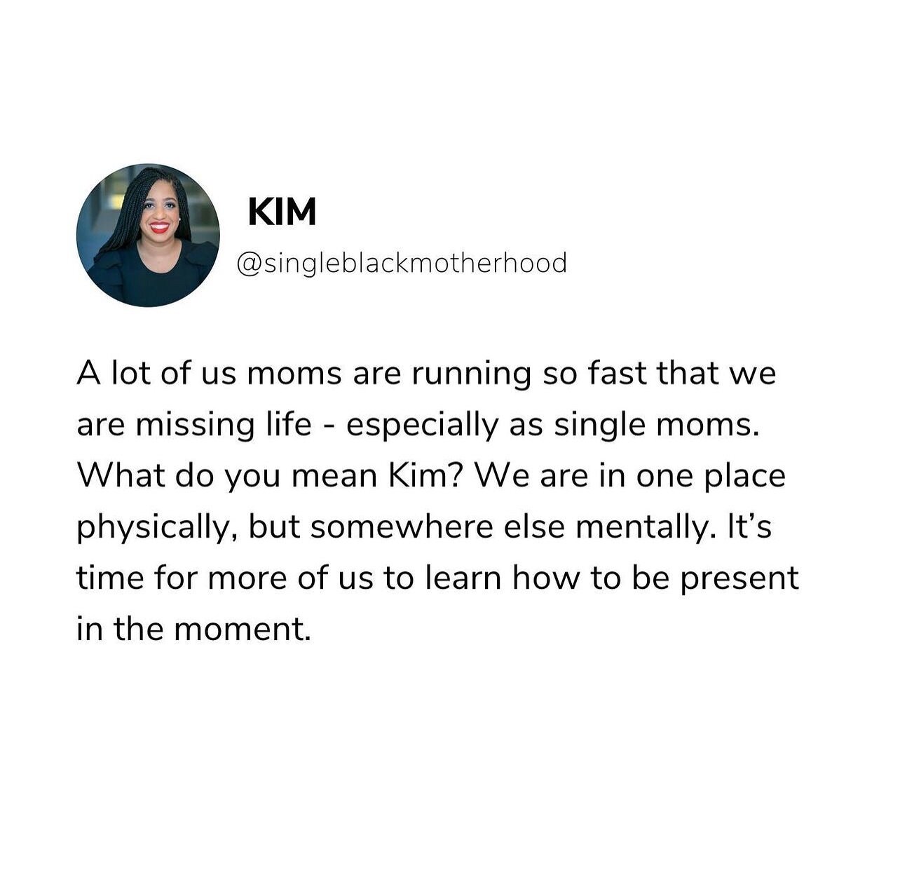 Did you spend some time with yourself today?? I don&rsquo;t think we talk about mindfulness enough in the single mom community. 

You literally wake up with stuff on your brain and you go to sleep with stuff on your brain - thinking about the future 