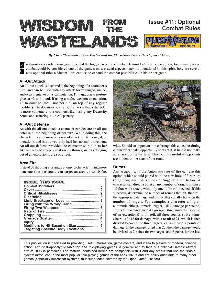 'Wisdom from the Wastelands' #11: Optional Combat Rules