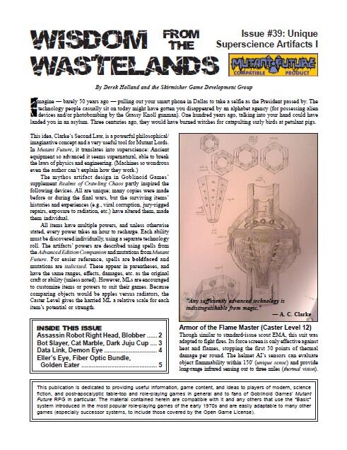 'Wisdom from the Wastelands' #39: Unique Superscience Artifacts