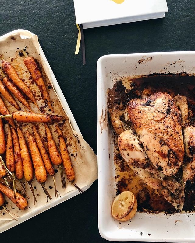 I like my Sunday roasts on Mondays... @ottolenghi&rsquo;s preserved lemon chicken and rose harissa baby carrots really are simple. And don&rsquo;t you think for a second I didn&rsquo;t make gravy from those juicy chicken juices. #isolationcreation