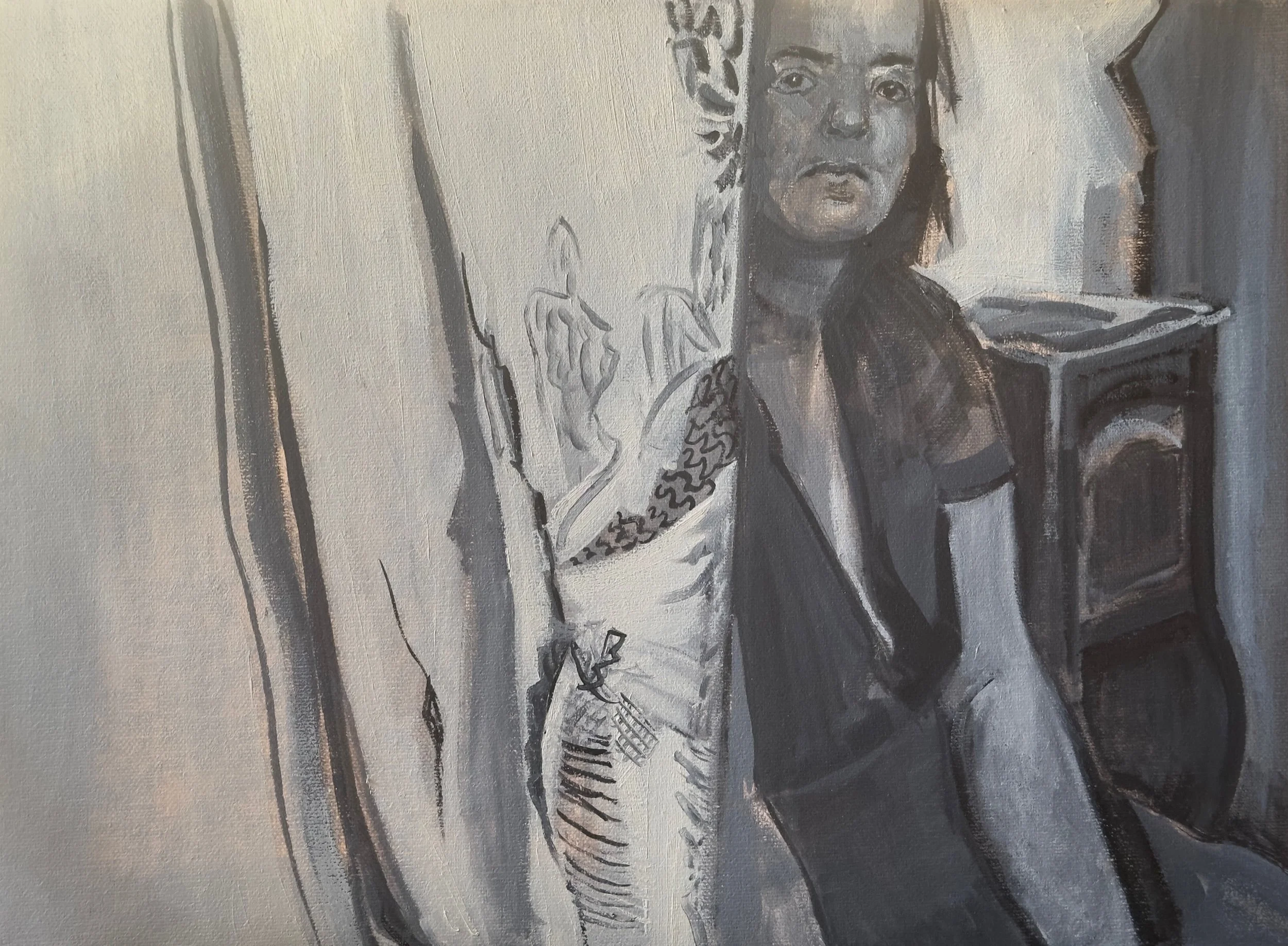  Loades-Carter. The Price.  Kathe Kollwitz series  2024. Oil on Canvas  40.6 X 30.5 cm | 16 X 12 ins 