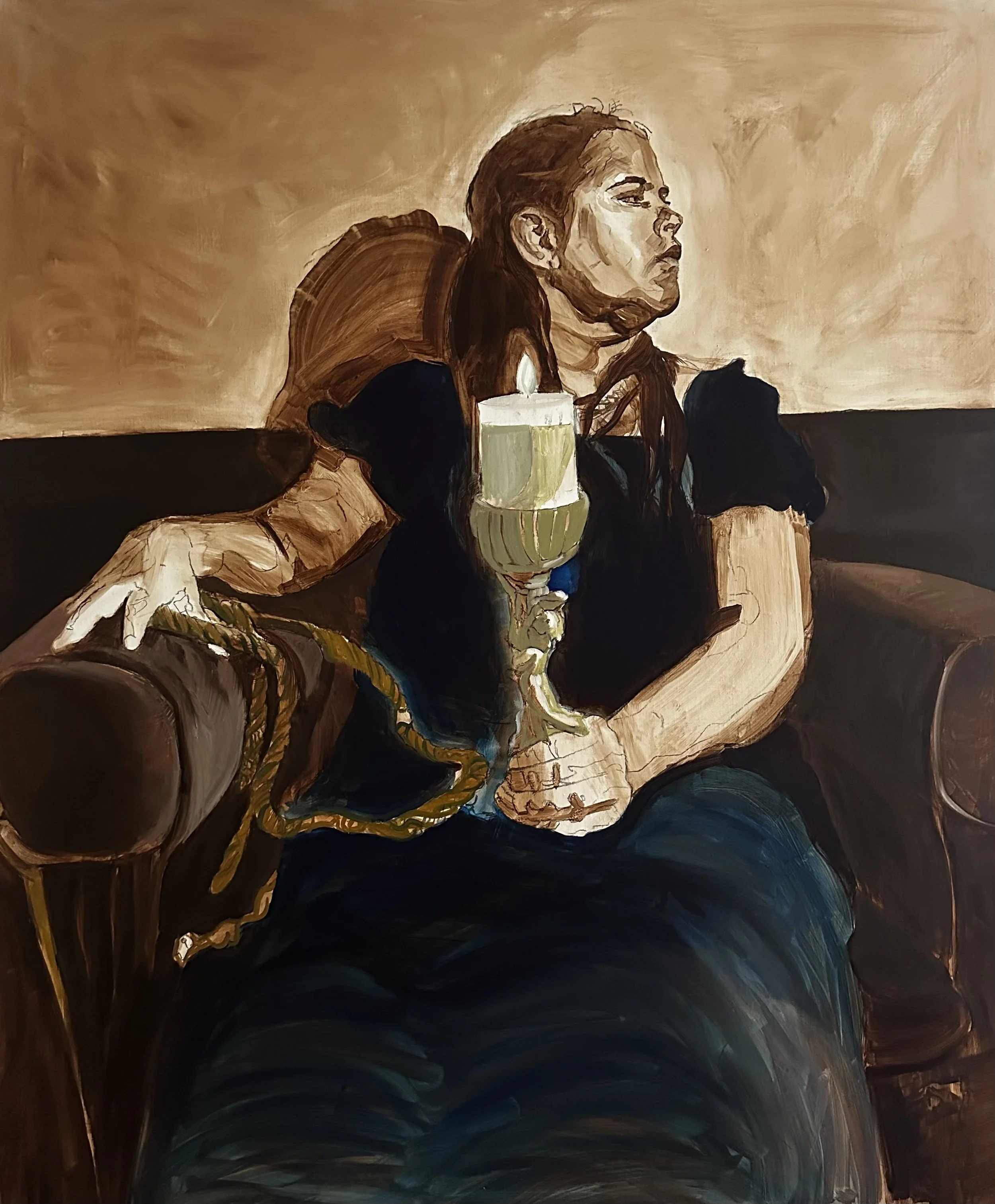  Loades-Carter. Hands Tied.  Artemesia Gentileschi Series  2026. Oil on linen  120 X 100 cm | 47 X 39 ins 
