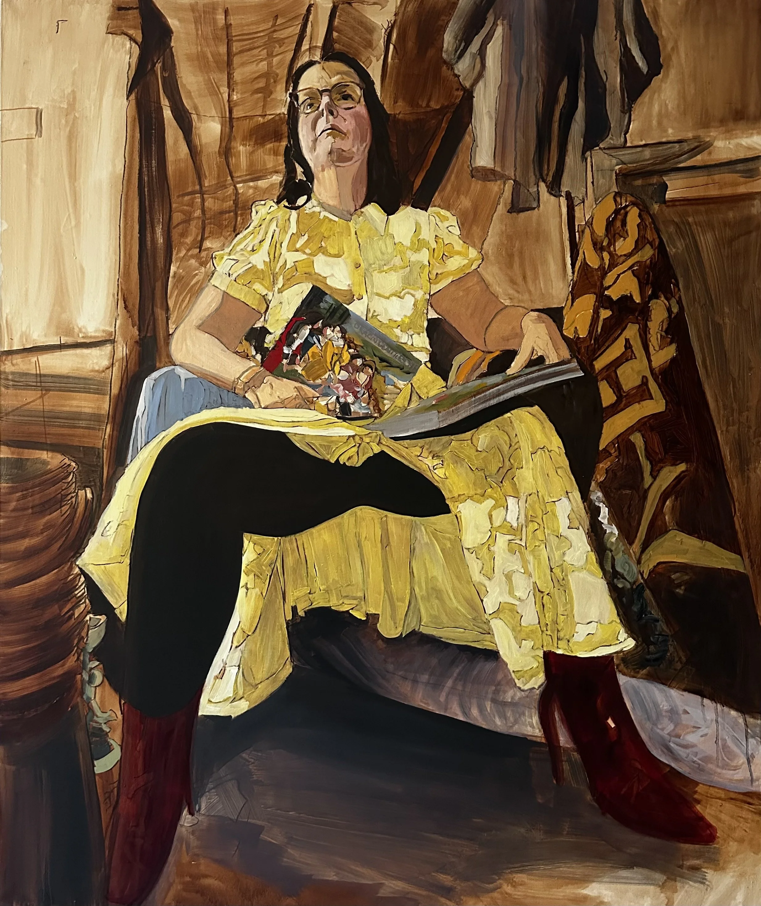  Loades-Carter. The History Books.  Artemesia Gentileschi Series  2026. Oil on linen  120 X 100 cm | 47 X 39 ins 