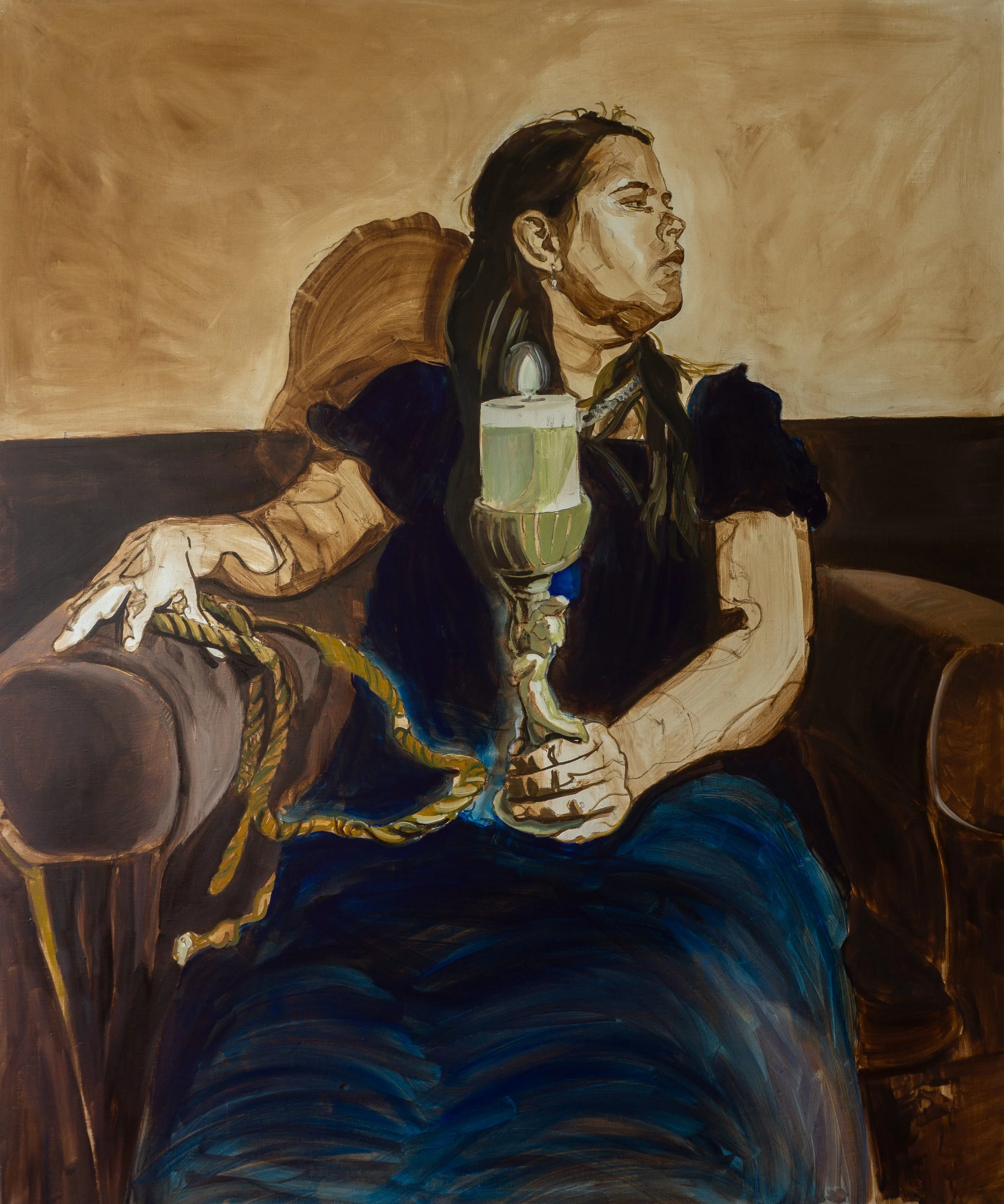  Loades-Carter. Hands Tied.  Artemesia Gentileschi Series  2026. Oil on linen  120 X 100 cm | 47 X 39 ins 