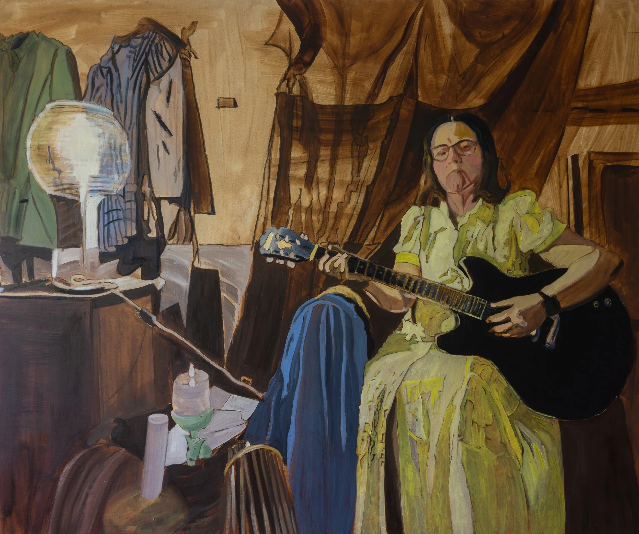  Loades-Carter. Self Portrait With a Guitar.  Artemesia Gentileschi Series  2026. Oil on linen  100 × 120 cm | 39 X 47 ins 
