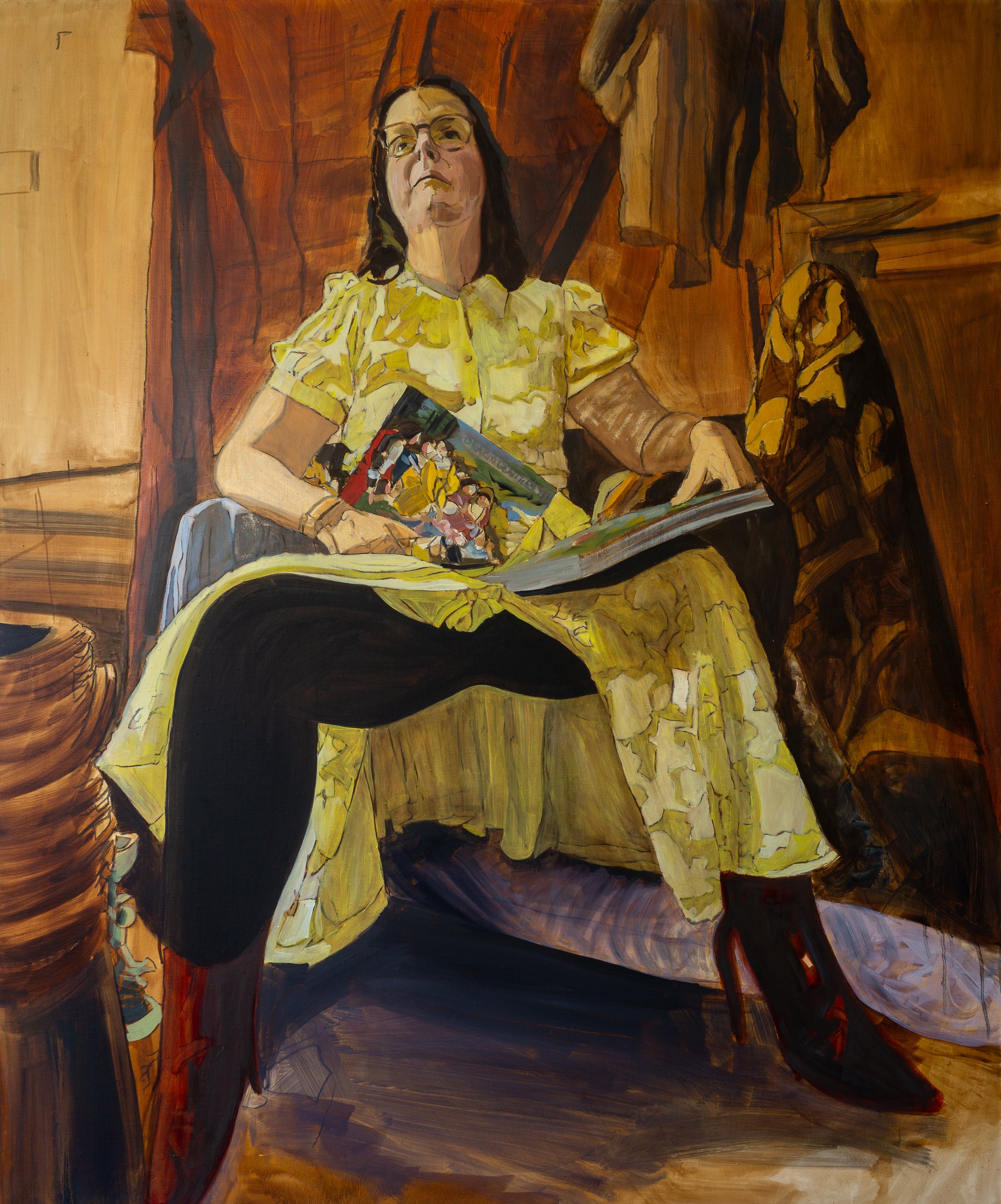  Loades-Carter. The History Books.  Artemesia Gentileschi Series  2026. Oil on linen  120 X 100 cm | 47 X 39 ins 