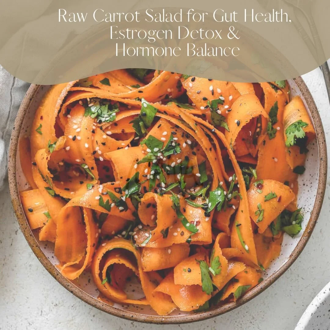Hormone healing can start with something as simple as a raw carrot 🥕✨

Raw carrot salad is one of my favorite simple tools for supporting:
&bull; gut health
&bull; detoxification
&bull; estrogen balance
&bull; digestion
&bull; regular bowel movement