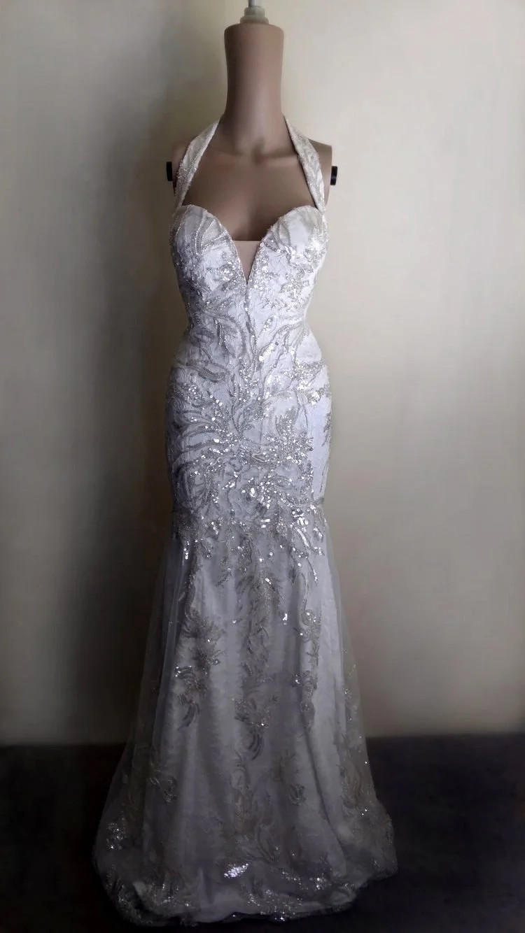fitted lace wedding dress Sexy Trumpet/Mermaid Spaghetti Straps Long Prom Dress, Silver Mermaid –  jbydress main image 1