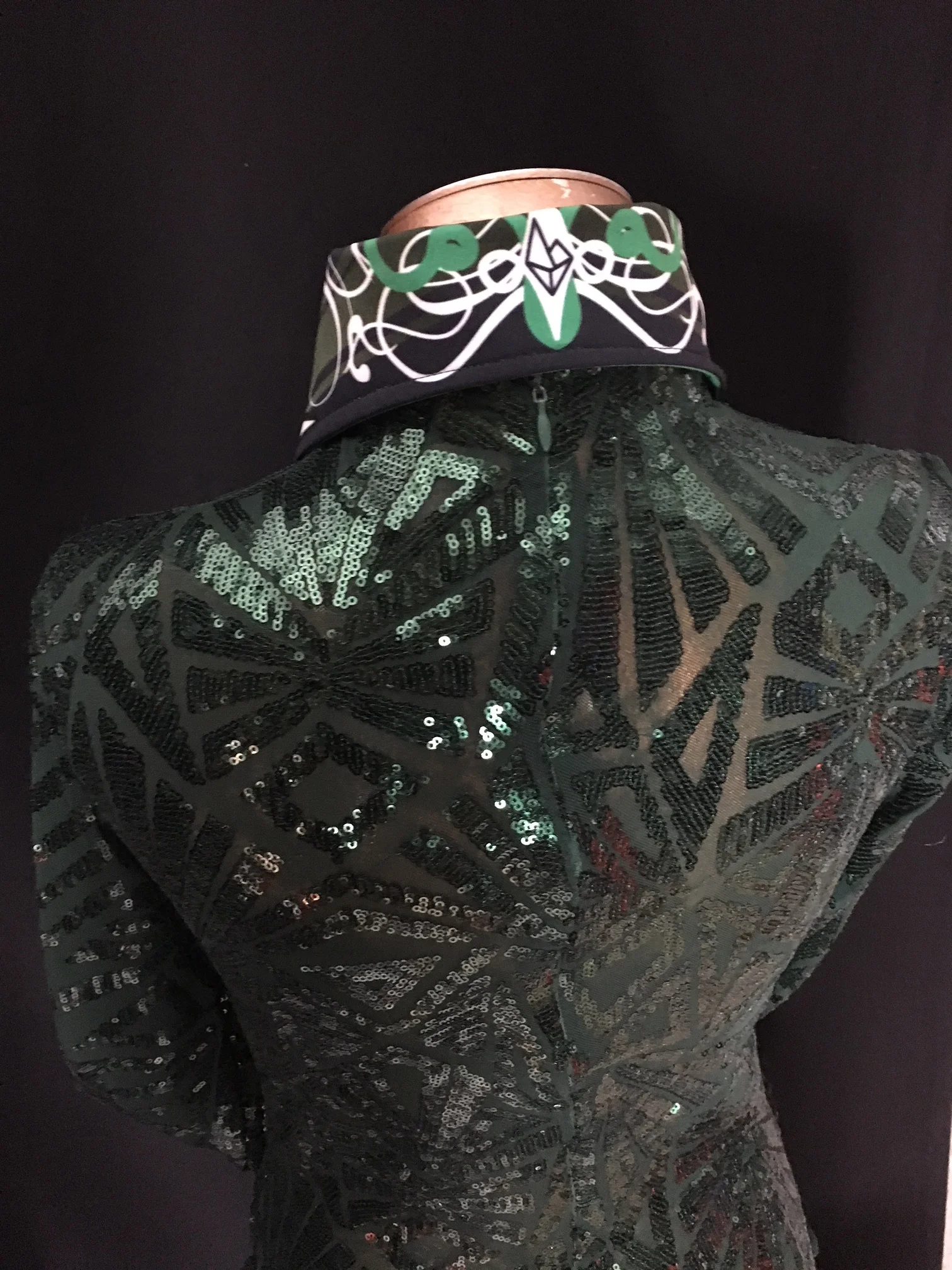 Green Sequin Bodysuit w/ embellished Cuff & Collar