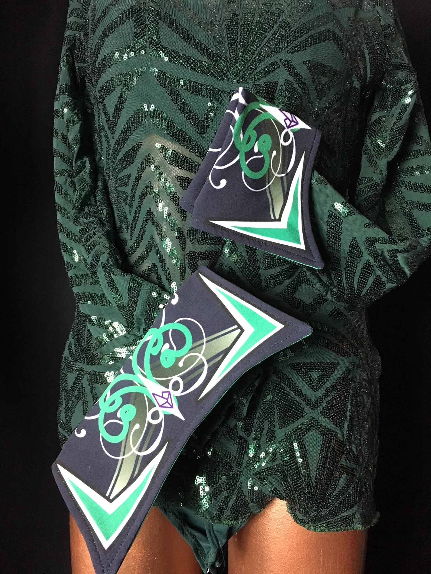 Green Sequin Bodysuit w/ embellished Cuff & Collar  Sparkle Ridge