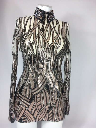 Cream with black and rose gold sequin western show shirt and collar   Sparkle Ridge